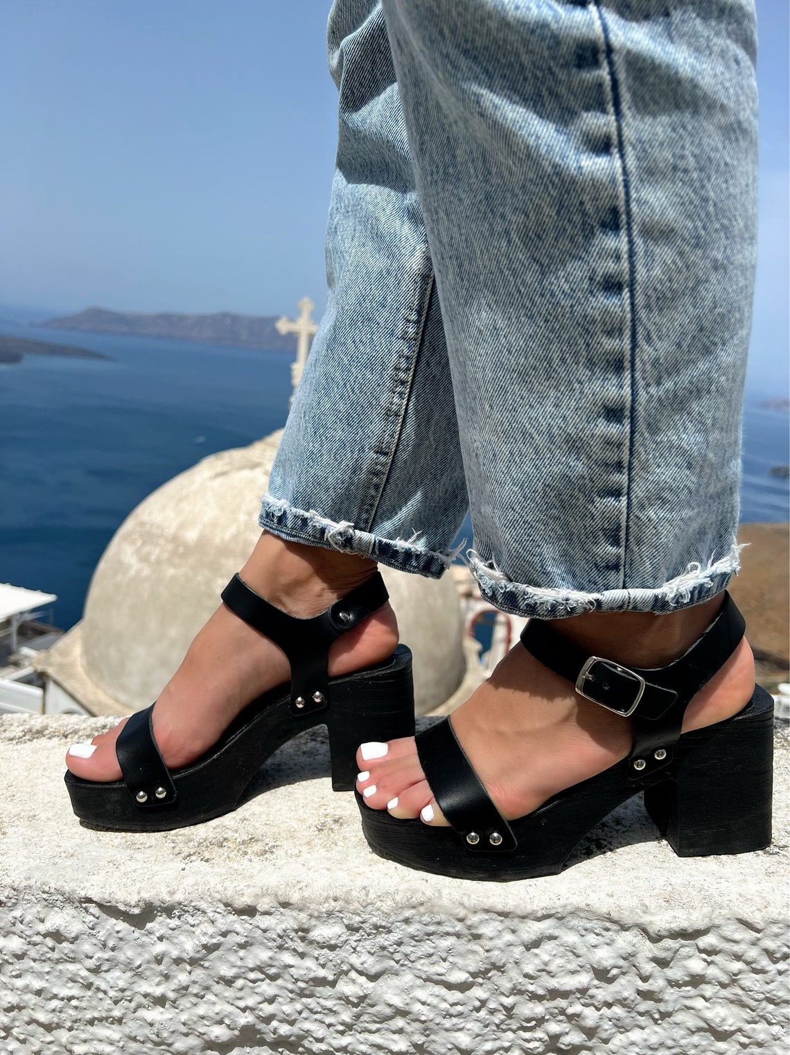 Leather Clog Sandals Women Black Clogs Heeled Sandals Etsy