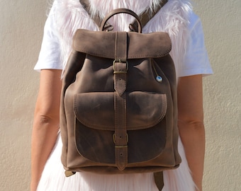 Womens Backpack, Leather Backpack, Rucksack, Leather Racksack, Travel Bag, Waxed Brown.