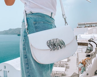 White Leather Crossbody Bag, Leather Shoulder Purse Women, Women Purse, Shoulder Bag, Full Grain Leather, Gift for Her.