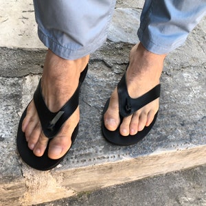 Mens Sandals, Flip Flops, Leather Sandals Men, Black Sandals, Beach Sandals, Gift for Him, Made from Genuine Leather in Greece.