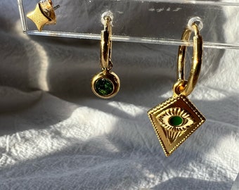 12Paires Petite Boucles D'Oreilles Creoles Femme Filles Acier Innoxydable Étoile Mauvais Œil