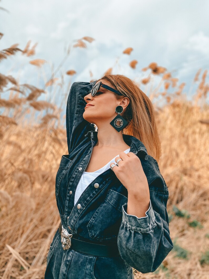 Long Rhombus Earrings Clip on Earrings Black Earrings Non Etsy