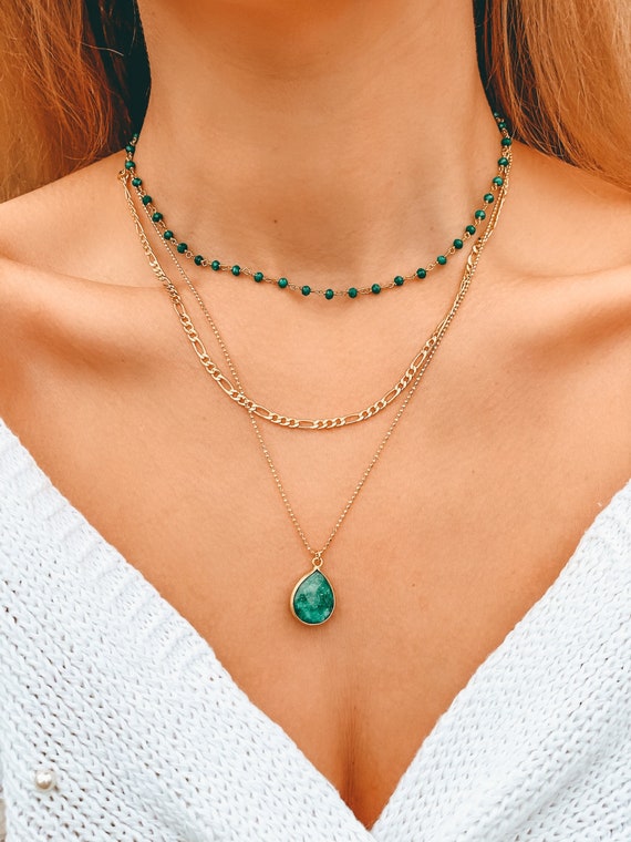 Charlotte Green Jewel Snake Chain Necklace Waterproof Jewelry
