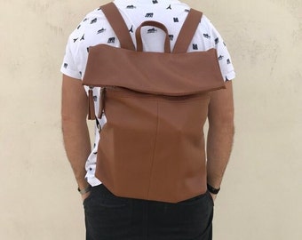 Brown Leather Backpack, Men's Backpack, Leather Rucksack, Laptop Backpack, Gift for Him, Made from Full Grain Leather.