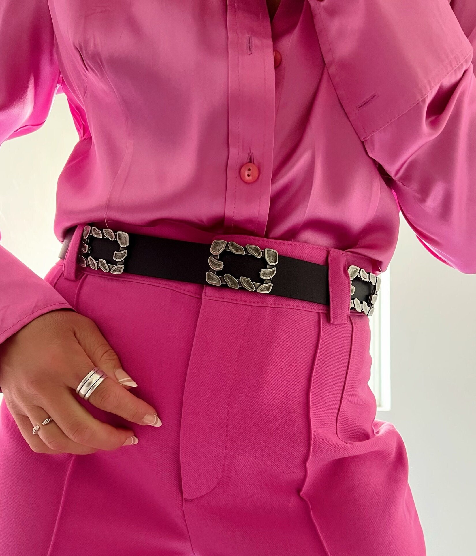 thin pink waist belt