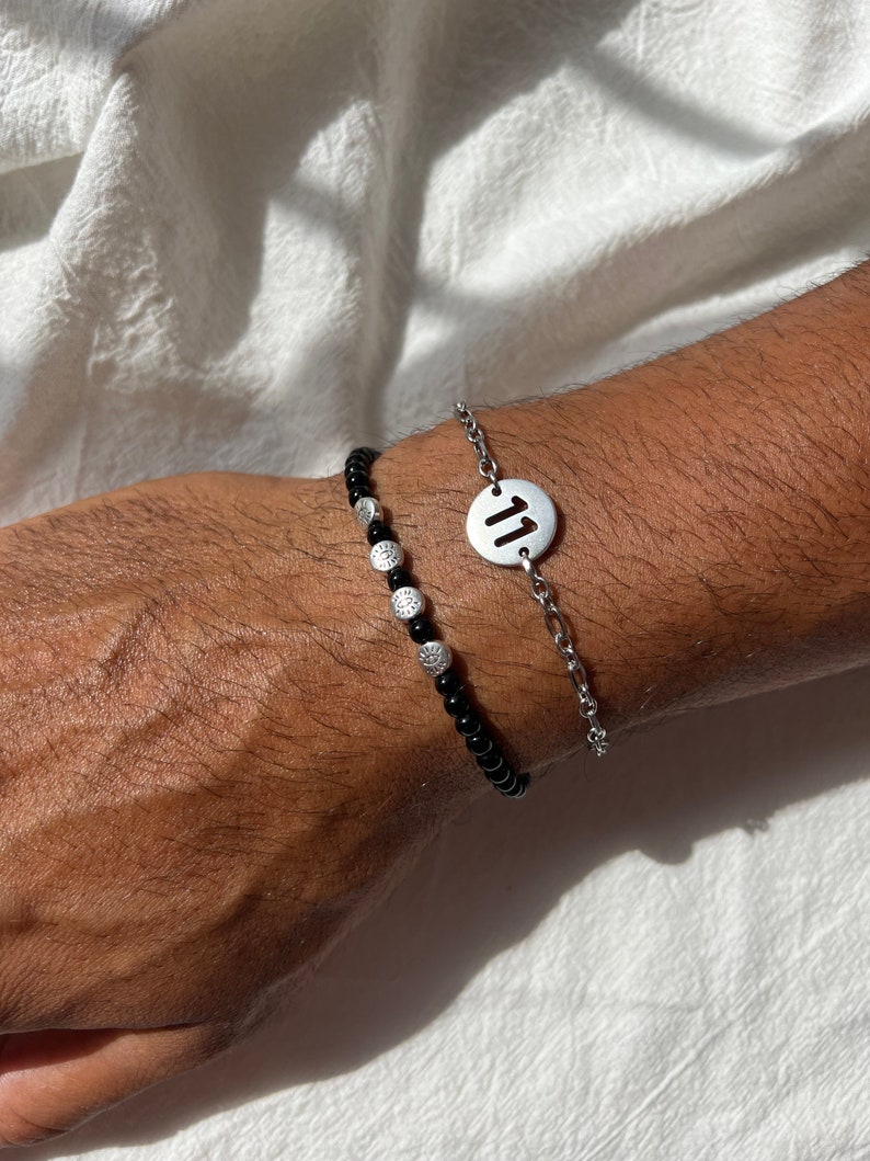 Silver Chain Bracelet Men Number Bracelet Personalised Etsy