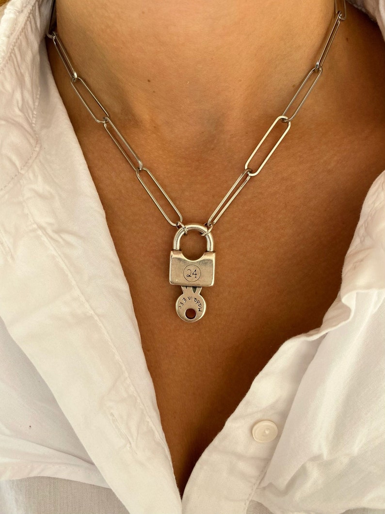 Silver Lock Necklace Padlock Necklace Dainty Necklace Lock Etsy