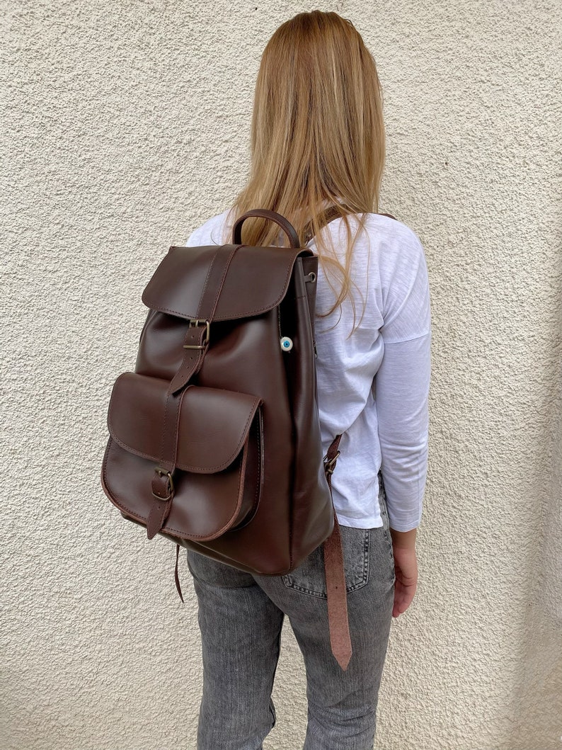 Extra Large Leather Backpack, Unisex Leather Bag, Backpack Purse, Travel Bag, Christmas Gift, Made from Real Cowleather in Greece. image 5