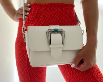 Weiße Leder Crossbody Tasche, Leder Umhängetasche Frauen, Schulter Geldbörse, Frauen Handtasche, Vollleder, Geschenk für Sie.