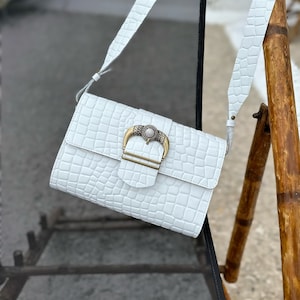 White Leather Shoulder Bag for Women – Handmade Full Grain Mini Tote – Elegant Boho Style – Small Leather Purse – Christina Christi