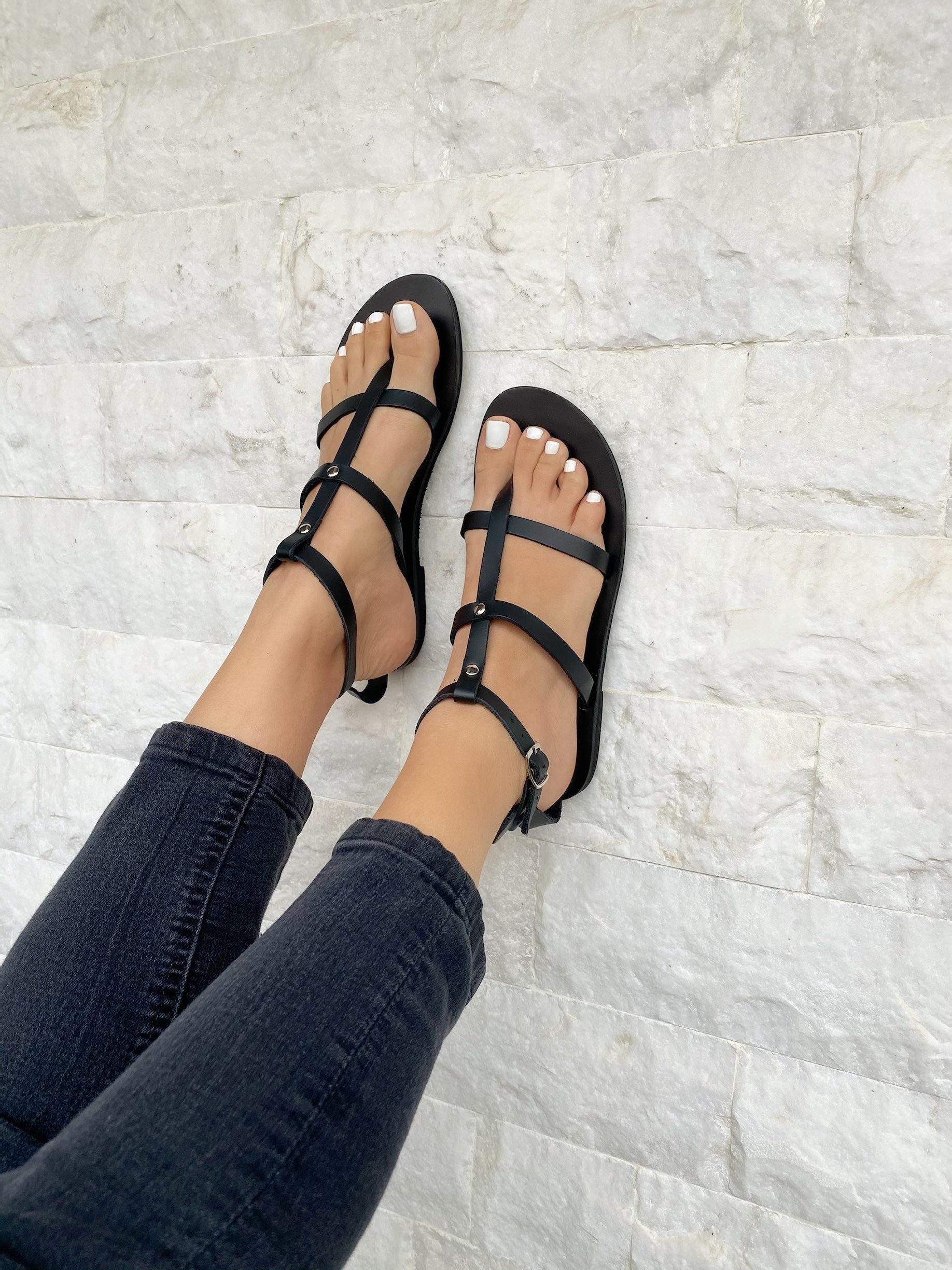 Black Gladiator Sandals Leather Sandals Women Greek Sandals Etsy