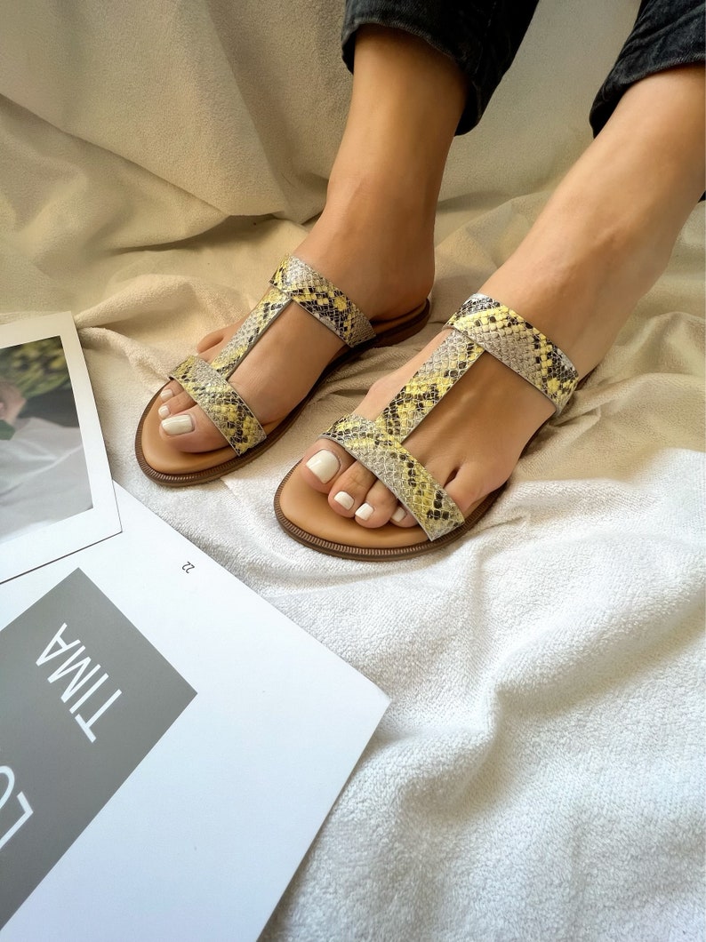 Tstrap Sandals Women Leather Sandals Slide Sandals Summer Etsy