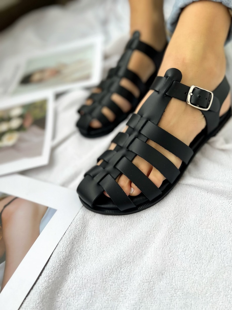 Sandales spartiates femme, sandales en cuir, sandales grecques, sandales marron, cadeau pour elle, 100 % cuir véritable. image 3