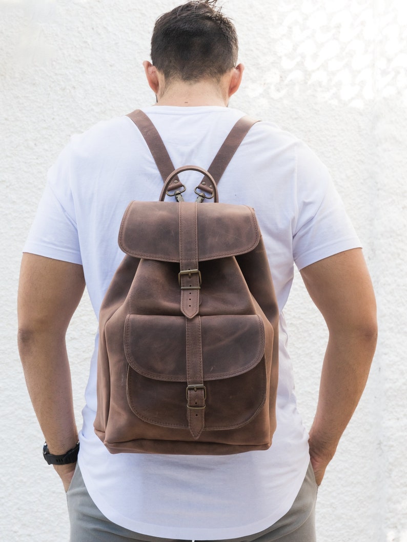 Extra Large Leather Backpack, Unisex Leather Bag, Backpack Purse, Travel Bag, Christmas Gift, Made from Real Cowleather in Greece. Brown