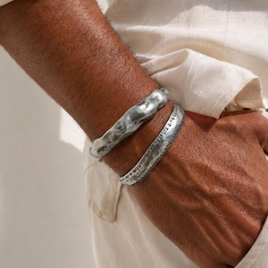 Bracciali rigidi da uomo, bracciale regolabile, bracciale a polsino in argento, bracciale da uomo, bracciali martellati.