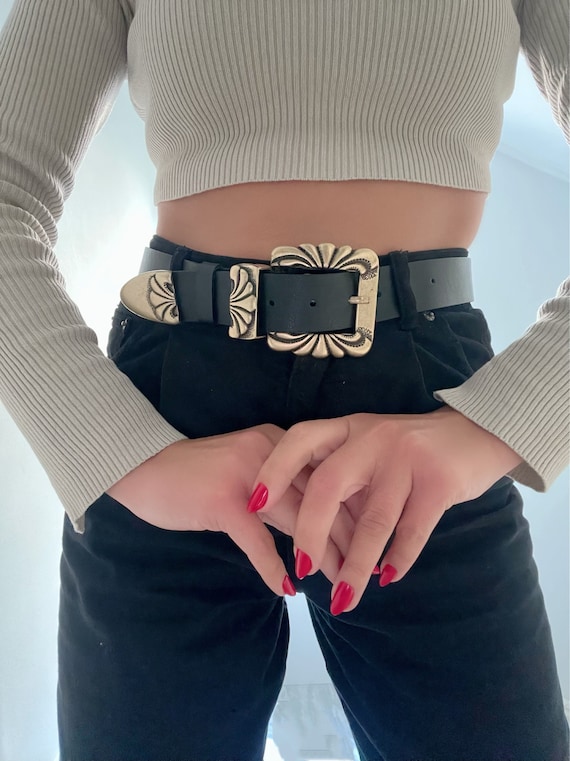 Black Leather Belt Women, Bronze Buckles, Waist Belt Buckles