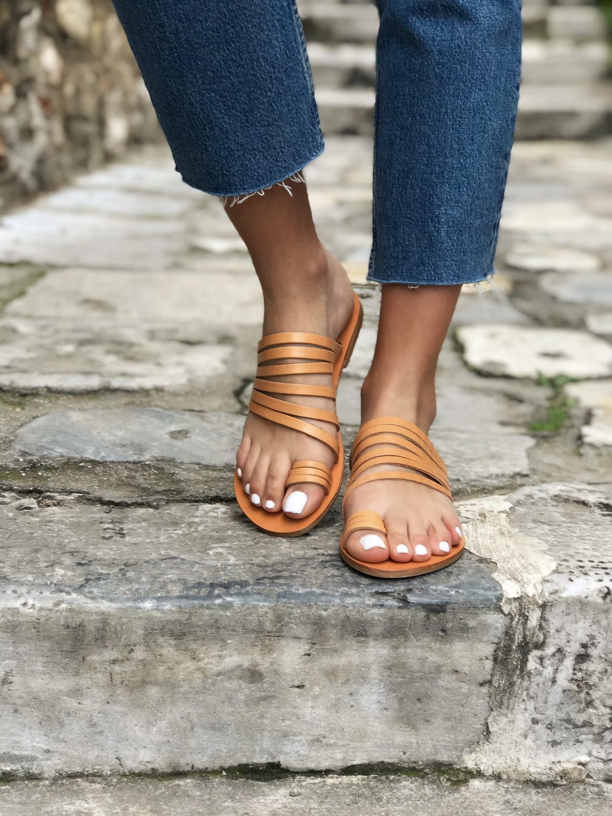 Leather strappy sandals best sale flat