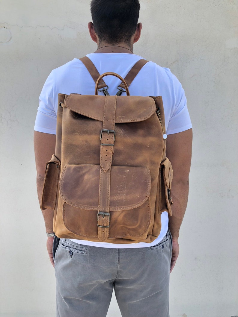 Backpack School Backpack Brown Leather Backpack Travel - Etsy