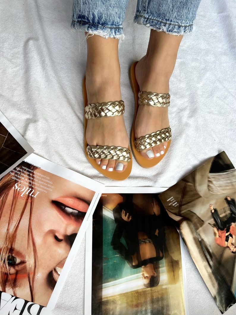 Greek Sandals, Leather Sandals Women, Flat Sandals, Slide Sandals, Handmade Sandals, Summer Shoes, Gift for Her, Made in Greece. image 6