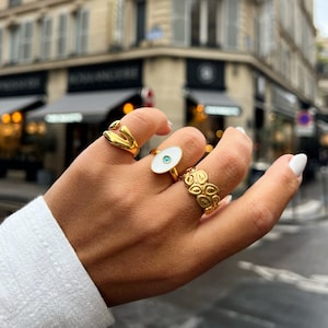 Anillos apilables chapados en oro, anillo de ojo turco, alianzas para mujer.