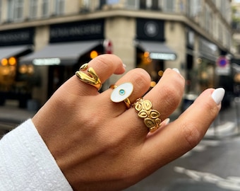 Women Rings, Gold Plated Rings, Stackable Rings, Evil Eye Ring, Women Bands.