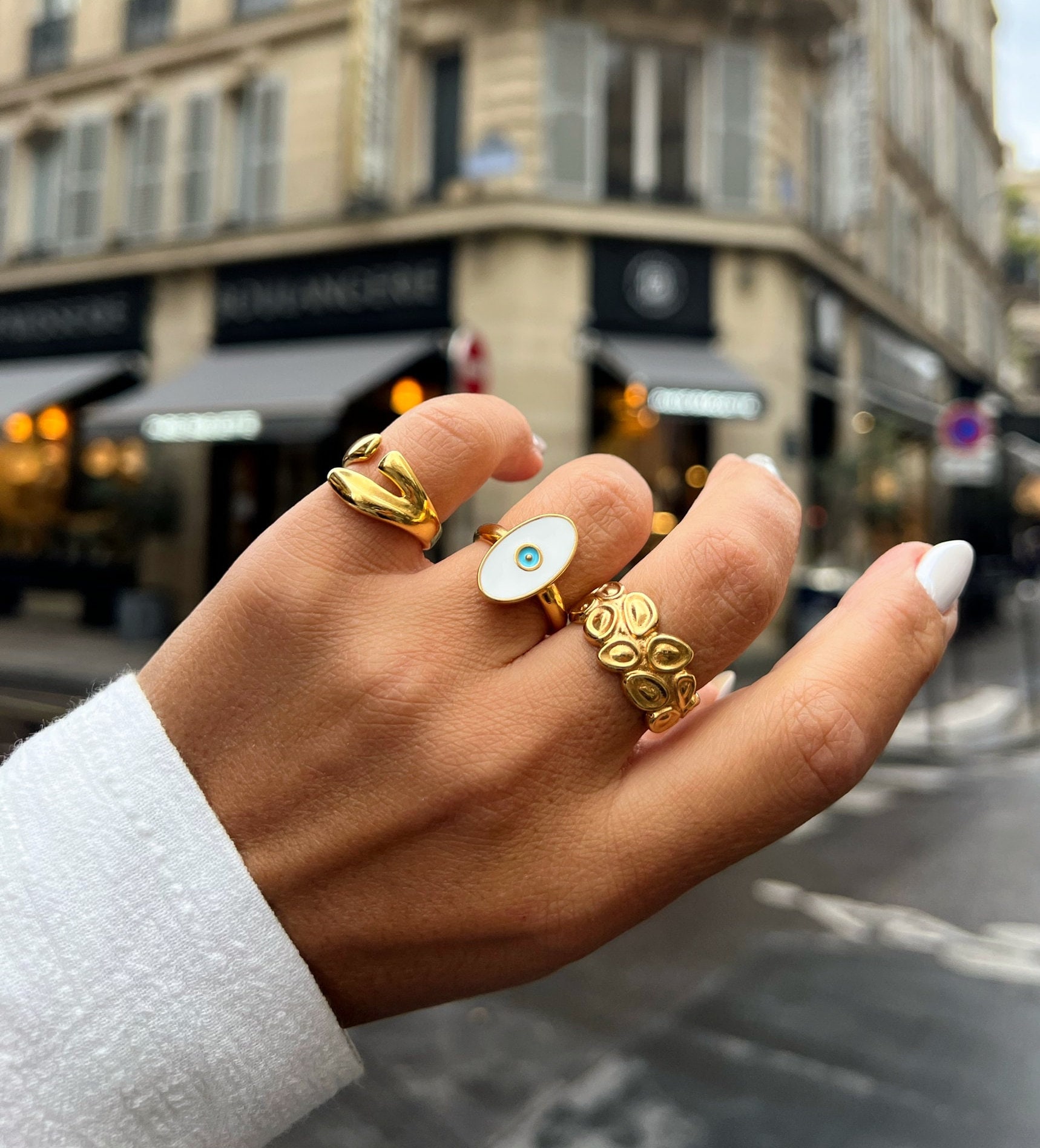 Gold Plated Stackable Rings Evil Eye Ring Stacking Ring - Etsy 日本