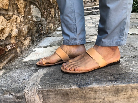 Men's leather sandals, cross straps, sliders, shoes︱ - In the Middle Tulum