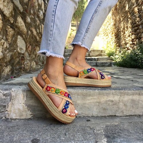 Leather Flatform Sandals Leather Sandals Flat Sandals - Etsy UK