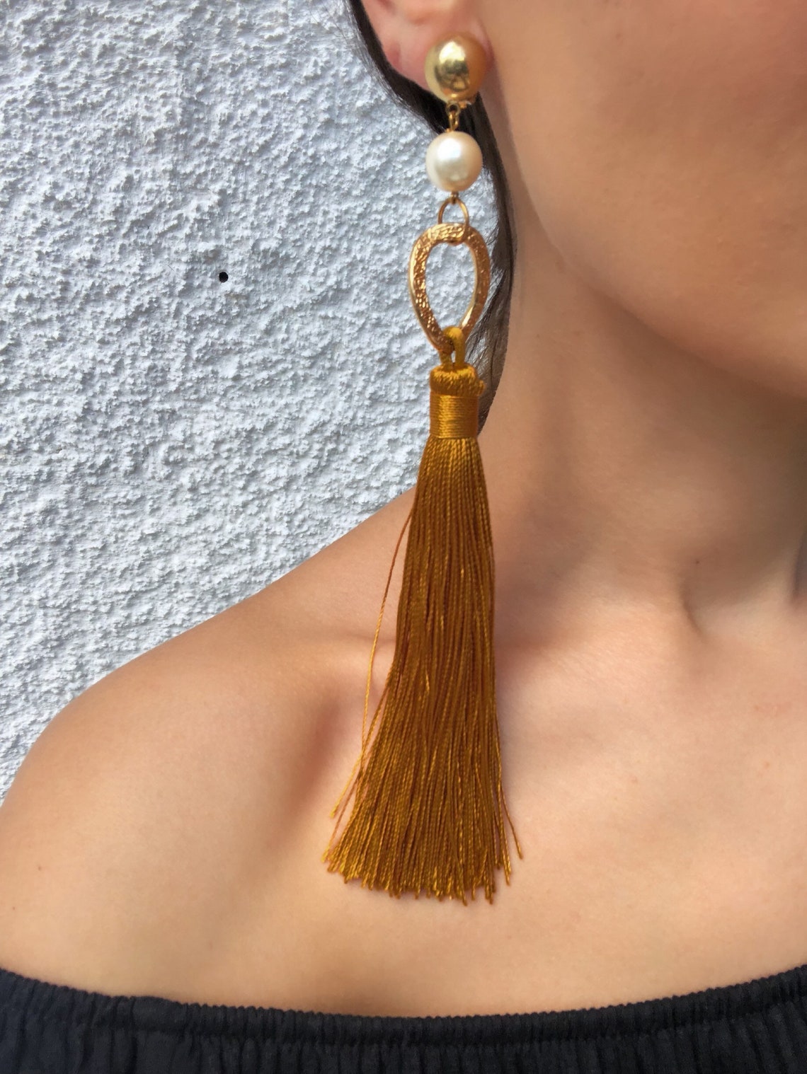 Long Tassels Earrings Mustard Earrings Women's Earrings Etsy