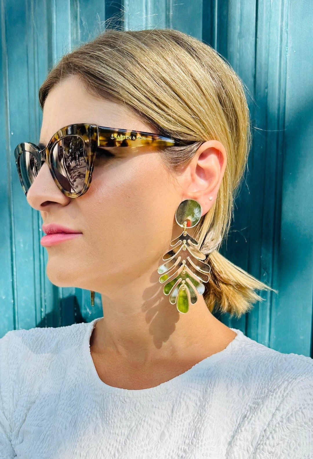 Gold Leaf Earrings, Clip on Earrings, Long Earrings, Dangle Earrings