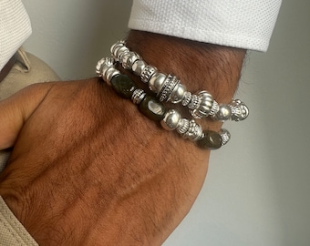 Bracciali in argento da uomo, braccialetti con perline in argento da uomo, bracciali in argento, gioielli da uomo, regalo per lui, prodotto in Grecia.