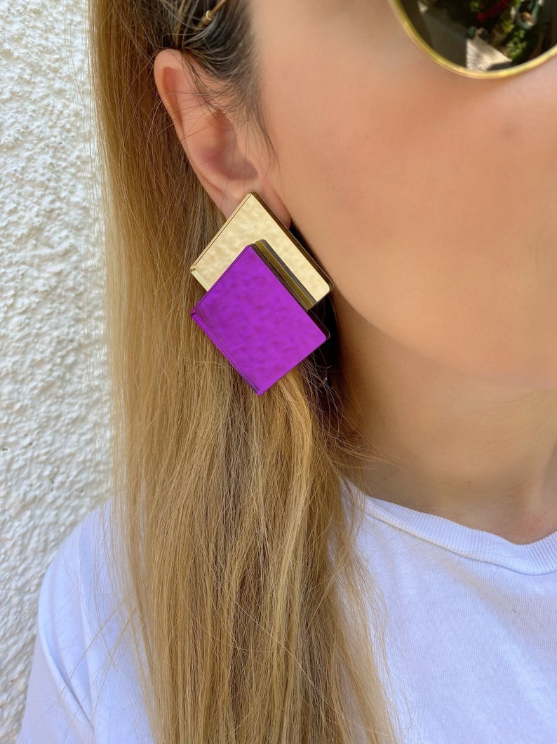 Geometric Earrings Rectangular Earrings Modern Earrings Gift for Her. Non Pierced Earrings Clip On Earrings
