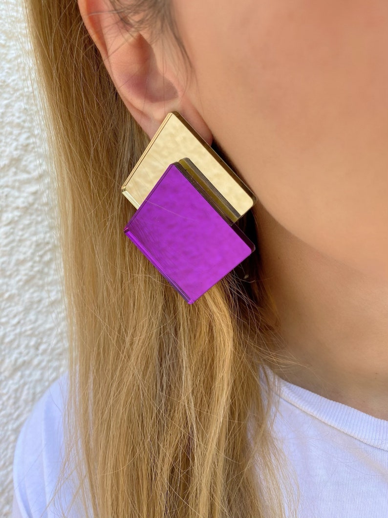 Geometric Earrings Rectangular Earrings Modern Earrings Gift for Her. Non Pierced Earrings Clip On Earrings
