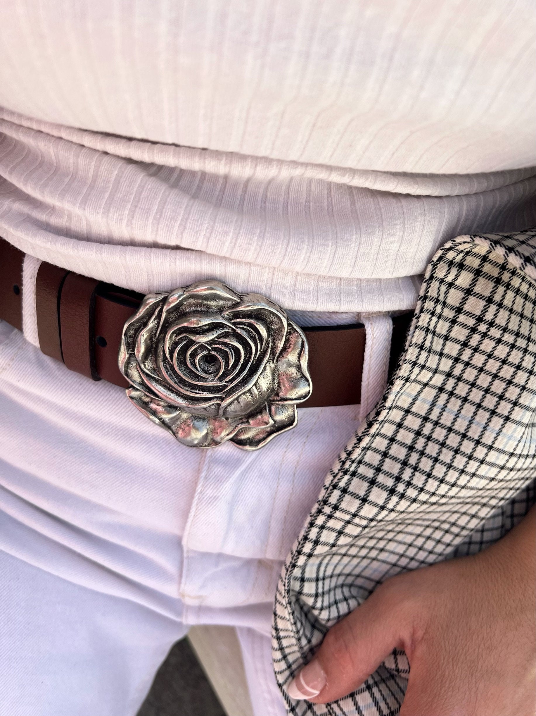 Brown Leather Belt, Women Belt, Silver Buckle Belt, Made in 