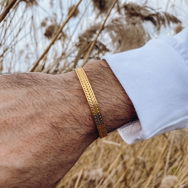 Gold Bangle Bracelet Men, Mens Cuff Bracelet, Gold Bracelet, Made in Greece