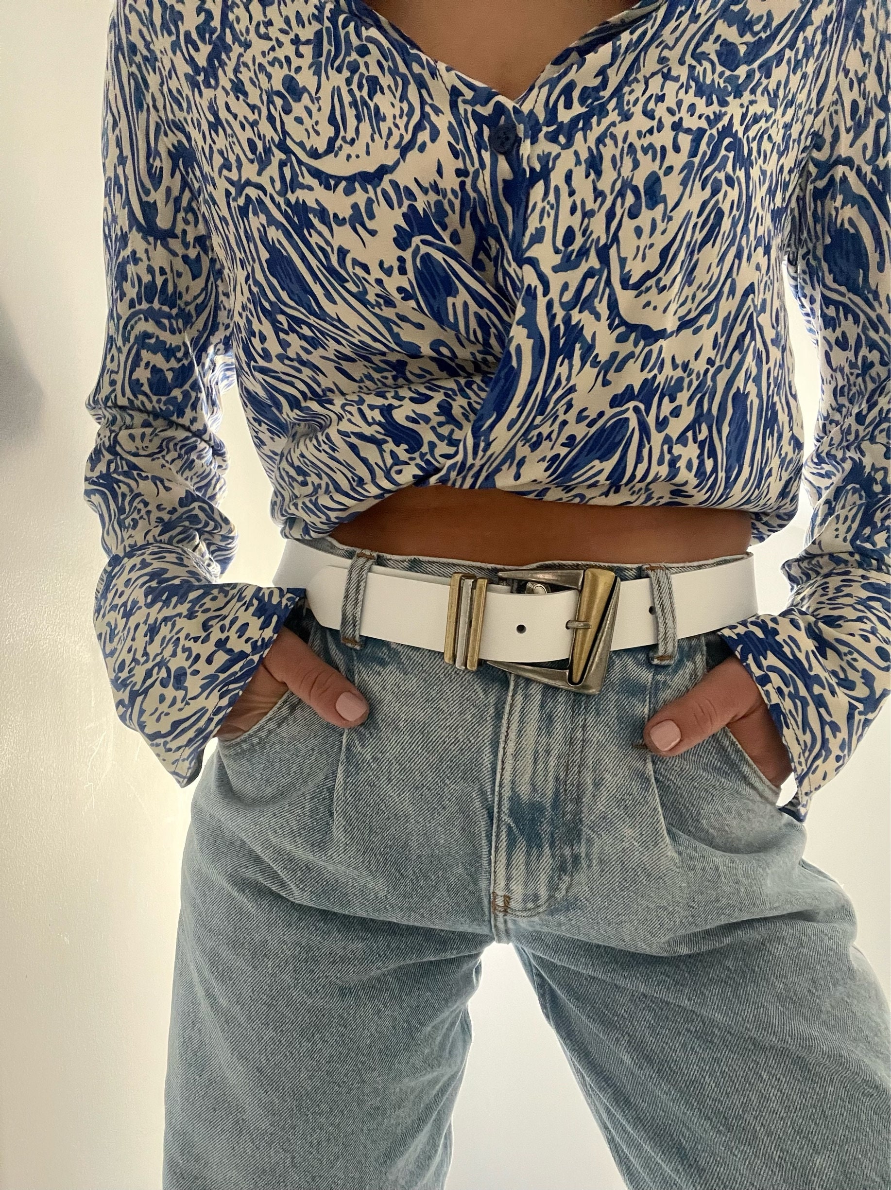 Custom White Leather Belt – Handmade Real Leather Belt for Women – Silver Buckle – Minimalist Boho Style – Christina Christi Accessories