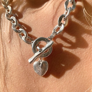 Collier coeur chaîne en argent, grosse chaîne, collier pour femme, collier en argent, cadeau pour elle, en acier inoxydable. image 9