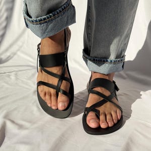 Black Leather Sandals Men, Greek Gladiator Sandals, Mens Sandals, Mens Slingbacks, Summer Shoes image 1