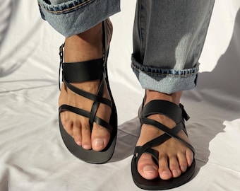 Black Leather Sandals Men, Greek Gladiator Sandals, Mens Sandals, Mens Slingbacks, Summer Shoes