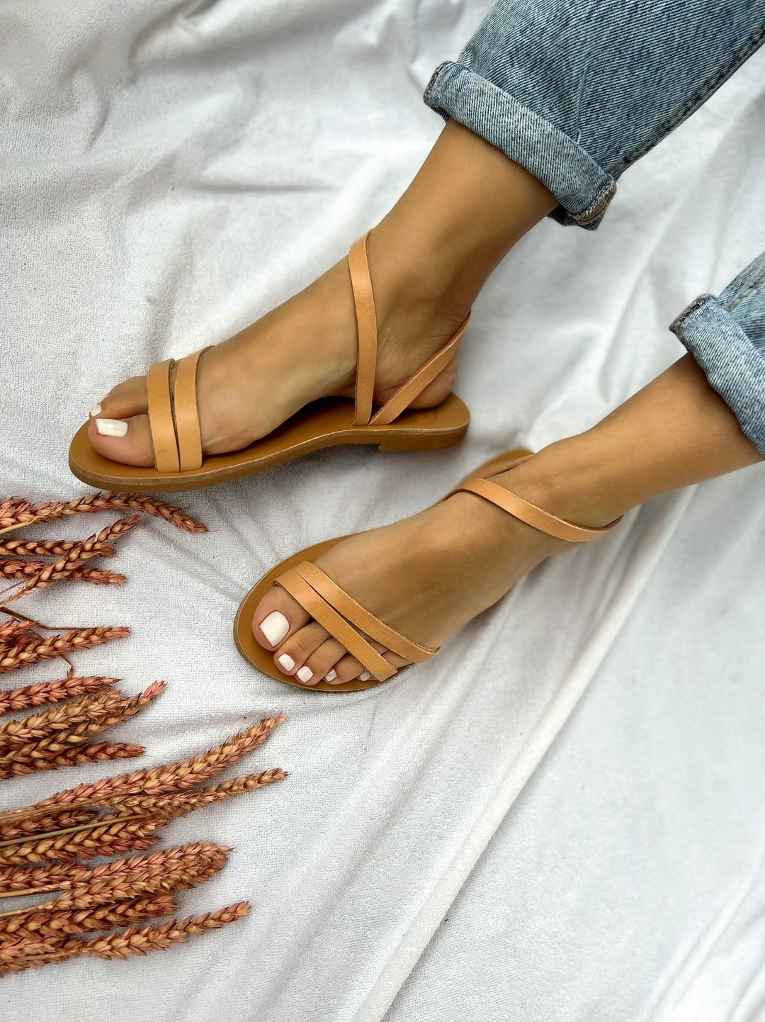 Beige Leather Gladiator Sandals Roman Style Sandals 