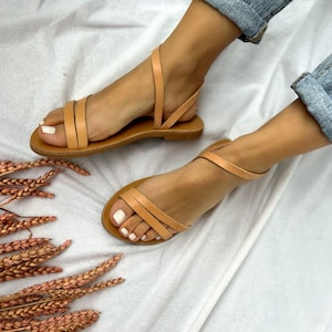 Brown Leather Sandals Greek, Gladiator Sandals, Summer Shoes, Gift for Her, Made from 100% Genuine Leather.