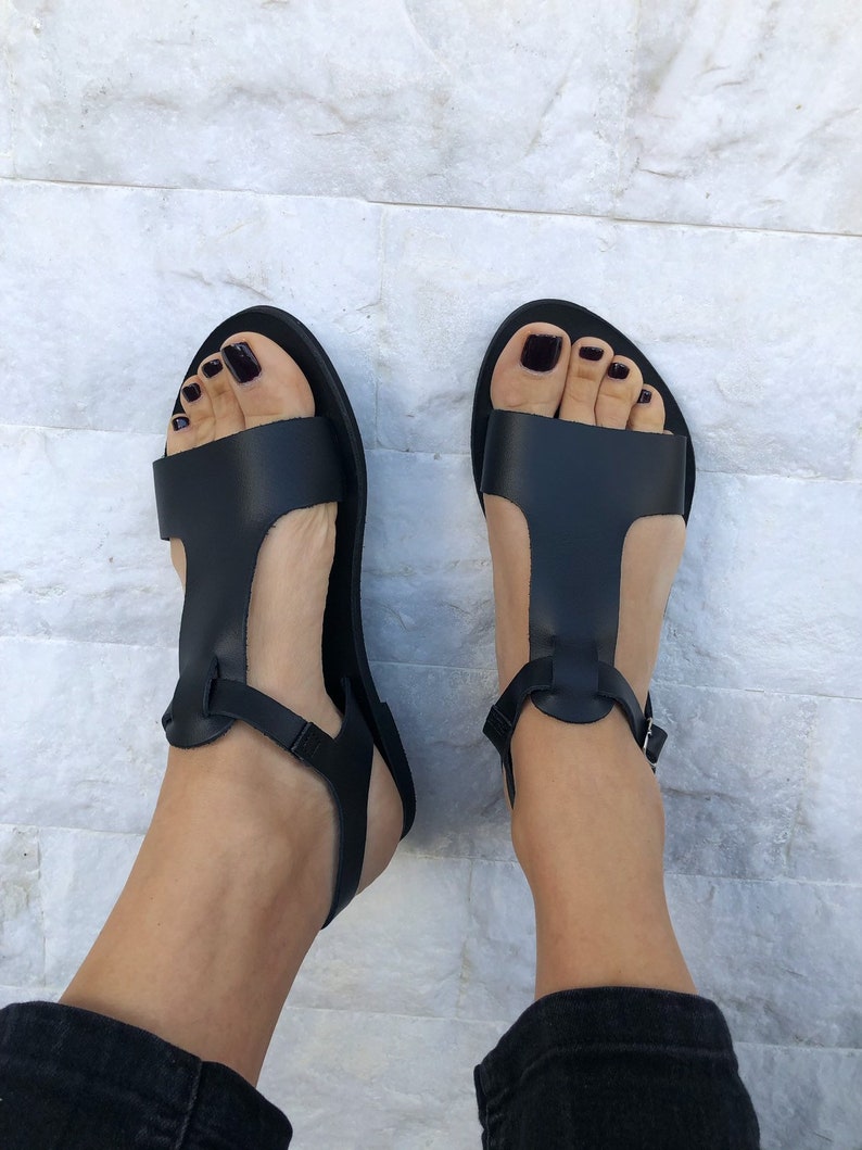 T-Strap Sandals, Leather Sandals, Slingback Sandals, Black Sandals, Strappy Sandals, Made from 100% Genuine Leather in Greece image 9