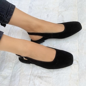 Slingback Leather Mules, Suede Mules, Women Mules, Black Mules, Flat Sandals, Summer Shoes, Gift for Her, Made from Suede Leather In Greece.