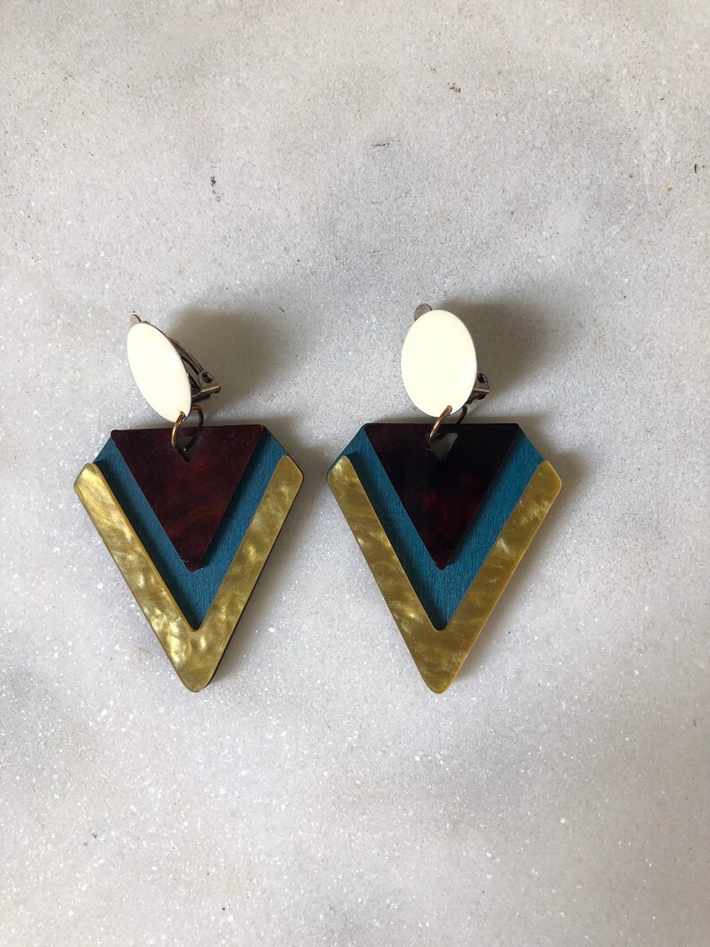 Clip on Earrings Triangle Earrings Geometric Earrings Etsy