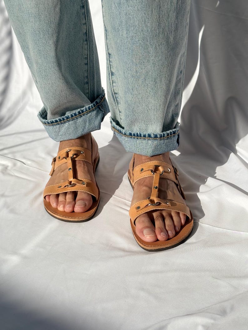 Men's Leather Slingback Sandals, Mens Sandals, Black Sandals, Greek Summer Shoes image 7