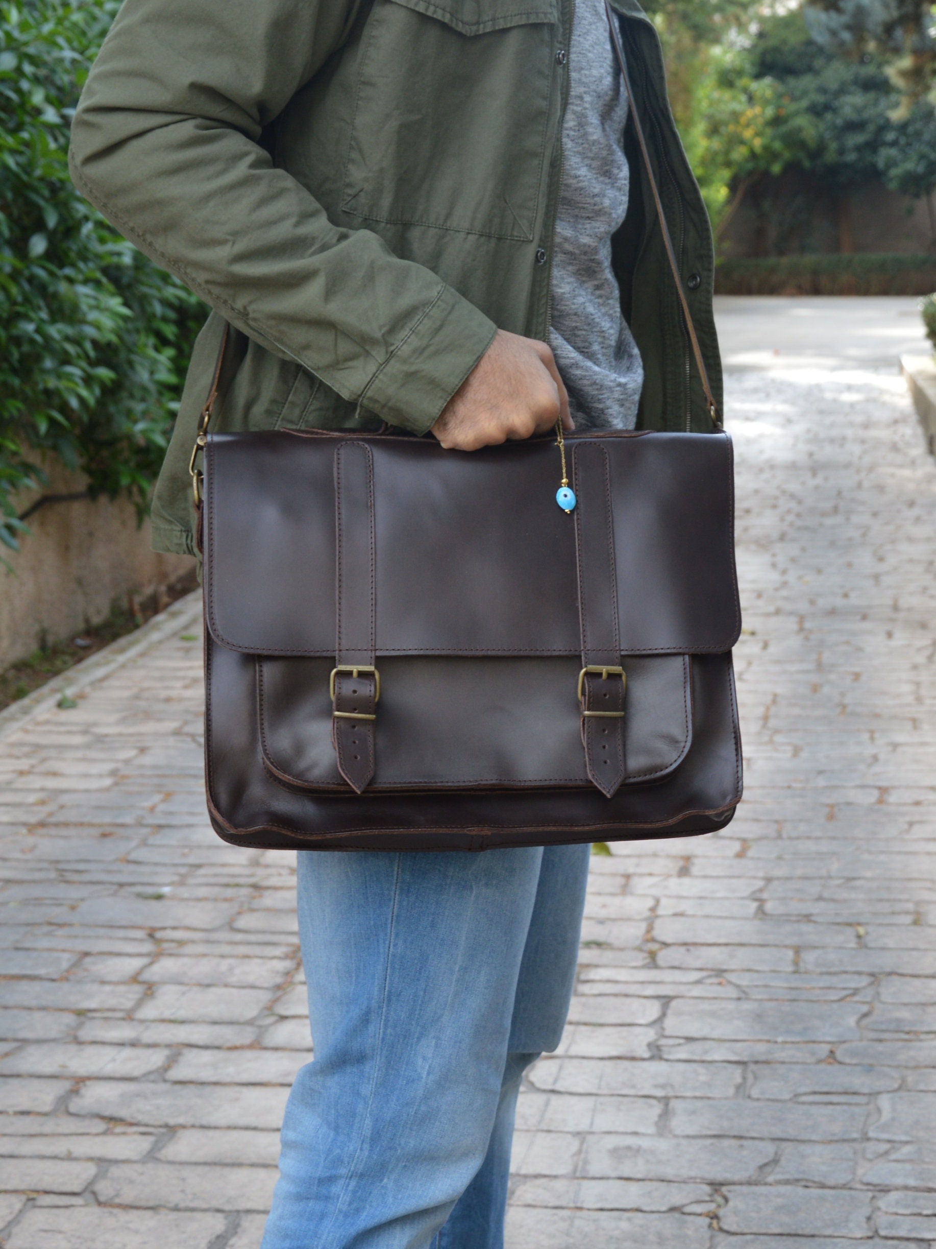 Large Leather Messenger Bag 17 Inch Laptop Briefcase Mens -  Finland