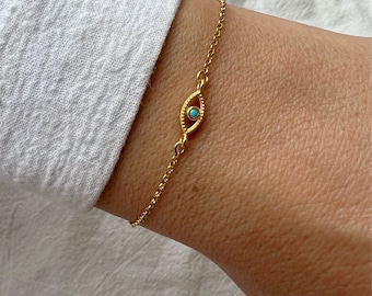 Pulsera de mal de ojo minimalista, pulsera de mal de ojo pequeña, pulsera de protección, encanto de mal de ojo, hecha de plata de ley 925 chapada en oro.