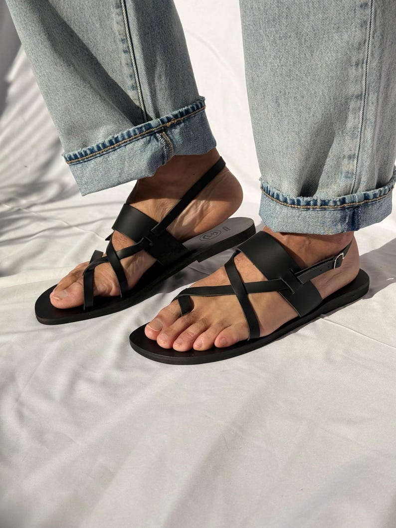 Black Leather Sandals Men, Greek Gladiator Sandals, Mens Sandals, Mens Slingbacks, Summer Shoes image 7