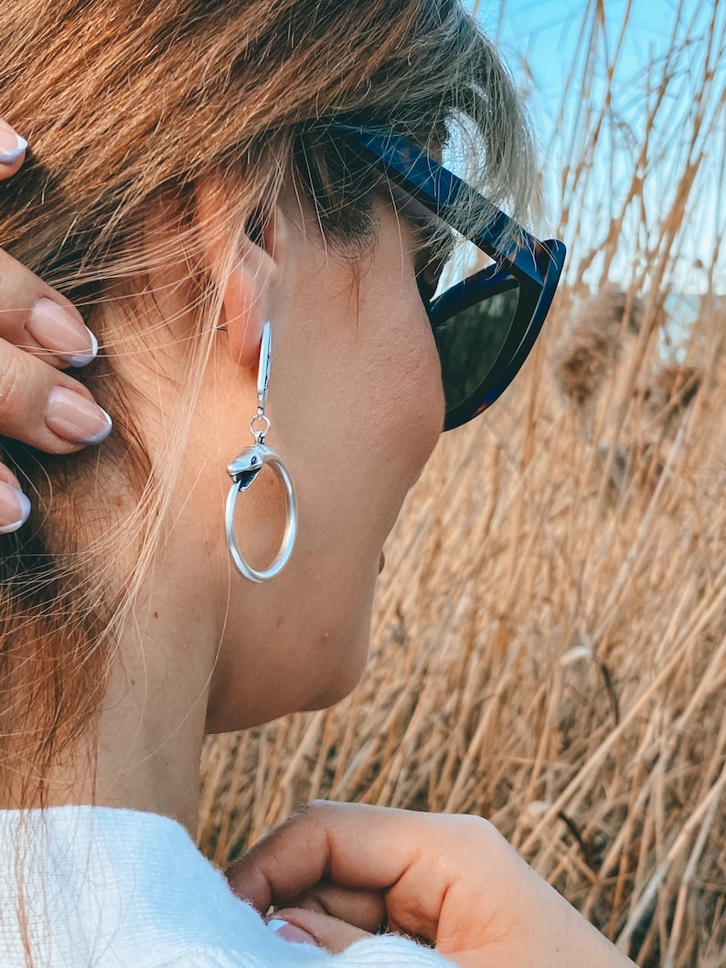 Silver Geometric Earrings Dangle Earrings Snake Earrings Snake Hoop Earrings Made in Greece. Gift for Her