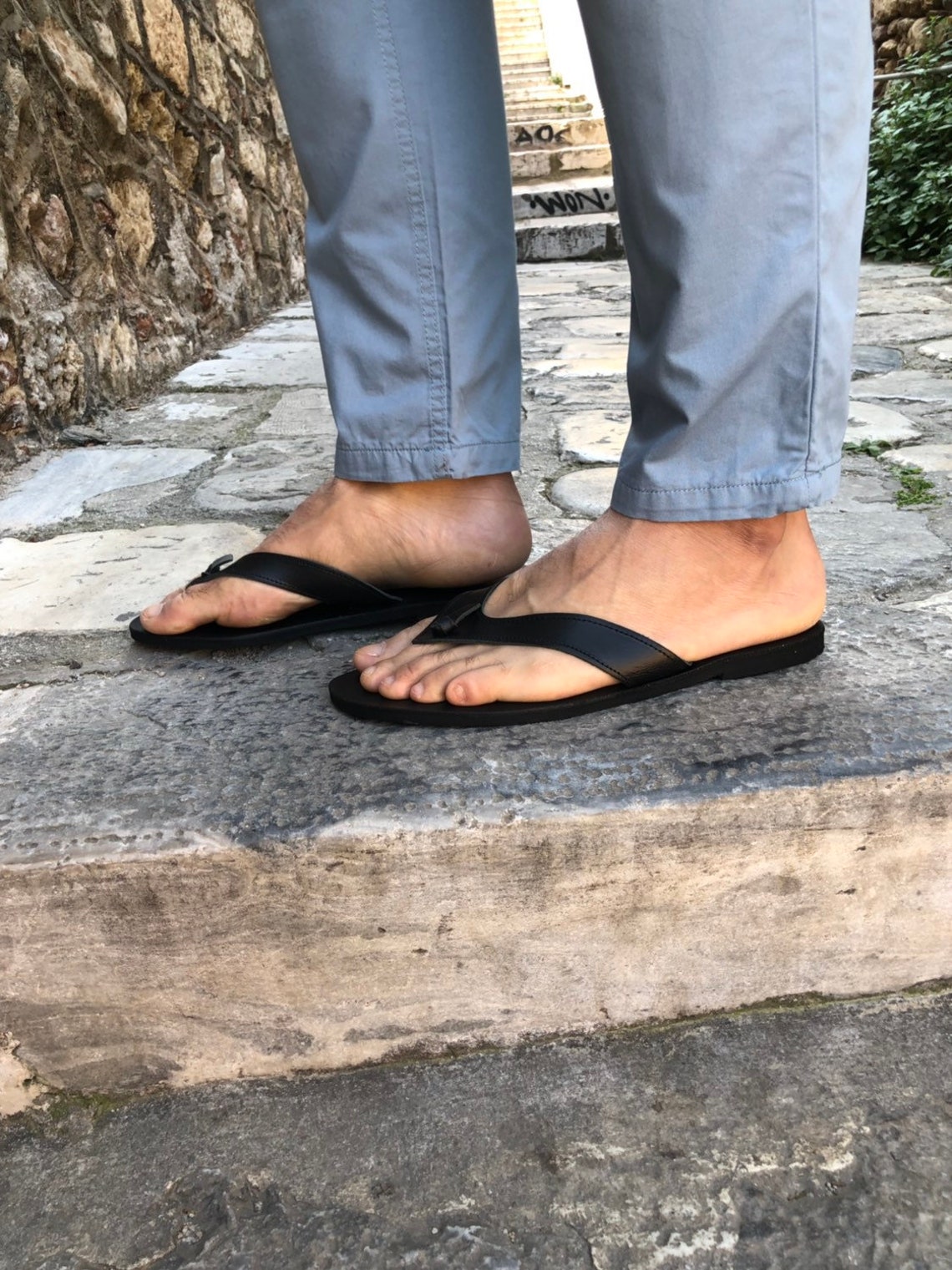 Mens Sandals Flip Flops Leather Sandals Men Black Sandals | Etsy